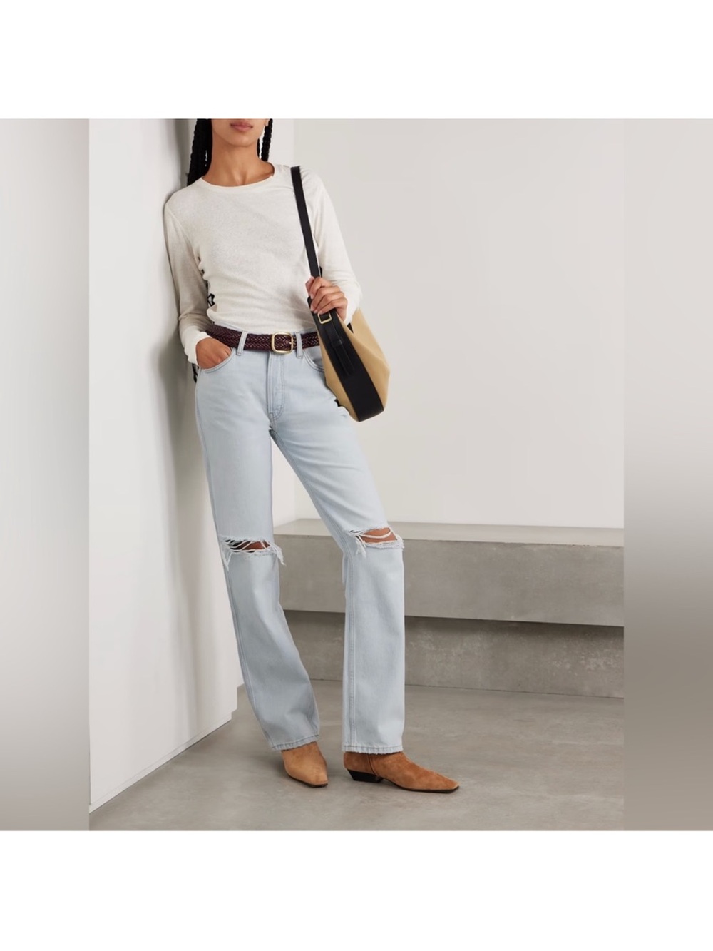 Re/Done 90’s high waisted Light Blue Distressed Straight-Leg Jeans